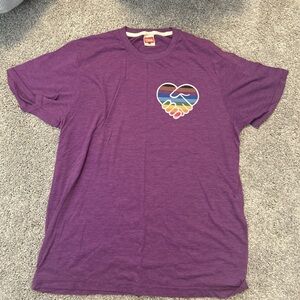 HOMAGE Purple Short Sleeve Tee with Rainbow Heart Handshake Graphic